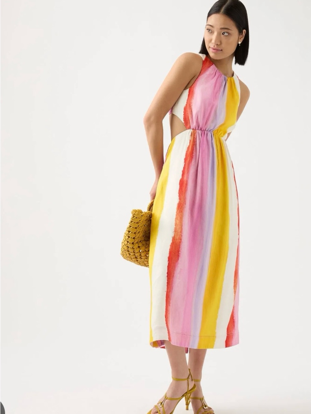 Aje linen blend striped midi dress